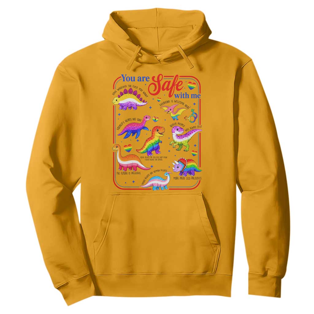 Cute Rainbow Dinosaur LGBTQ Ally Hoodie You Are Safe With Me Pride Month