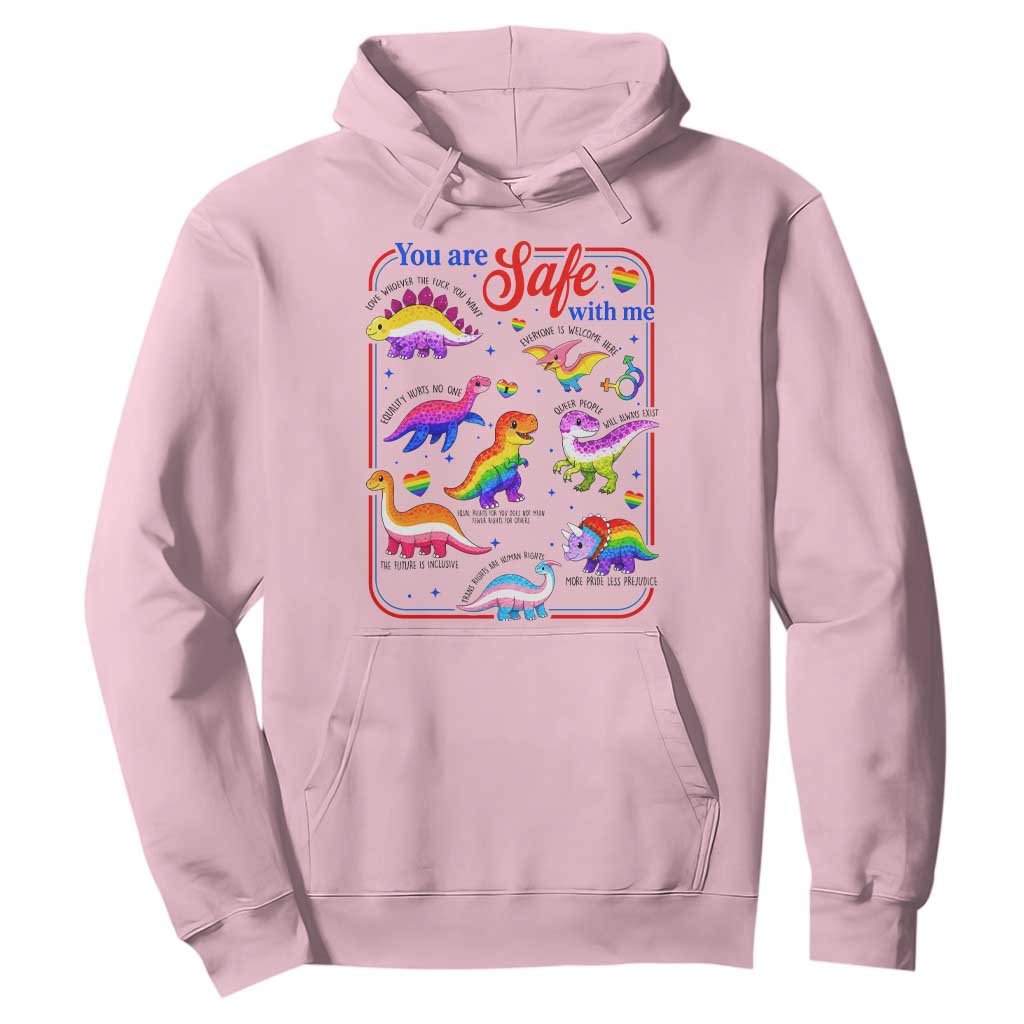 Cute Rainbow Dinosaur LGBTQ Ally Hoodie You Are Safe With Me Pride Month