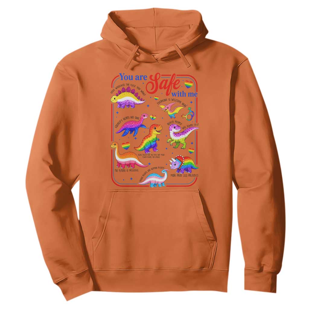 Cute Rainbow Dinosaur LGBTQ Ally Hoodie You Are Safe With Me Pride Month