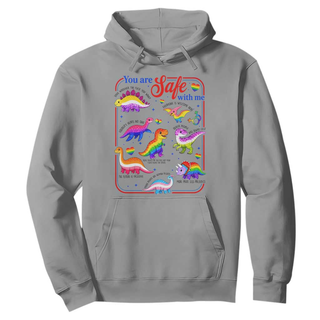 Cute Rainbow Dinosaur LGBTQ Ally Hoodie You Are Safe With Me Pride Month