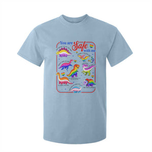 Cute Rainbow Dinosaur LGBTQ Ally T Shirt For Kid You Are Safe With Me Pride Month