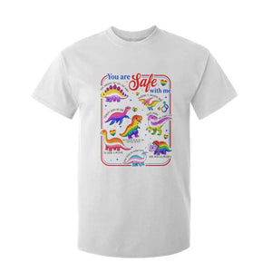 Cute Rainbow Dinosaur LGBTQ Ally T Shirt For Kid You Are Safe With Me Pride Month