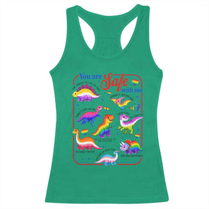 Cute Rainbow Dinosaur LGBTQ Ally Racerback Tank Top You Are Safe With Me Pride Month