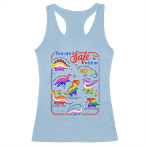 Cute Rainbow Dinosaur LGBTQ Ally Racerback Tank Top You Are Safe With Me Pride Month