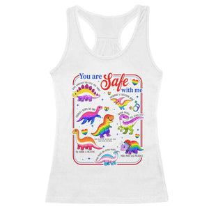 Cute Rainbow Dinosaur LGBTQ Ally Racerback Tank Top You Are Safe With Me Pride Month