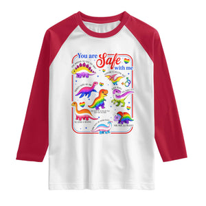 Cute Rainbow Dinosaur LGBTQ Ally Raglan Shirt You Are Safe With Me Pride Month