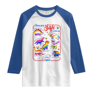Cute Rainbow Dinosaur LGBTQ Ally Raglan Shirt You Are Safe With Me Pride Month