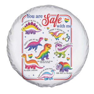 Cute Rainbow Dinosaur LGBTQ Ally Spare Tire Cover You Are Safe With Me Pride Month