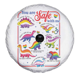 Cute Rainbow Dinosaur LGBTQ Ally Spare Tire Cover You Are Safe With Me Pride Month