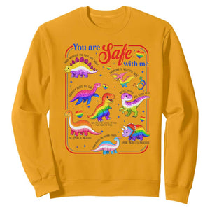 Cute Rainbow Dinosaur LGBTQ Ally Sweatshirt You Are Safe With Me Pride Month