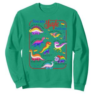 Cute Rainbow Dinosaur LGBTQ Ally Sweatshirt You Are Safe With Me Pride Month