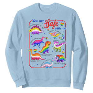 Cute Rainbow Dinosaur LGBTQ Ally Sweatshirt You Are Safe With Me Pride Month