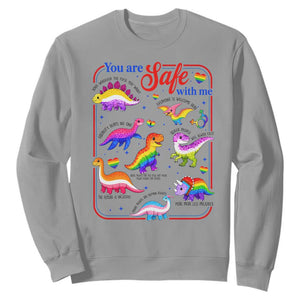 Cute Rainbow Dinosaur LGBTQ Ally Sweatshirt You Are Safe With Me Pride Month