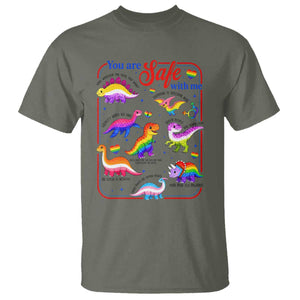 Cute Rainbow Dinosaur LGBTQ Ally T Shirt You Are Safe With Me Pride Month