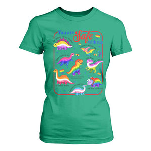 Cute Rainbow Dinosaur LGBTQ Ally T Shirt For Women You Are Safe With Me Pride Month
