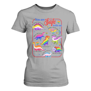 Cute Rainbow Dinosaur LGBTQ Ally T Shirt For Women You Are Safe With Me Pride Month