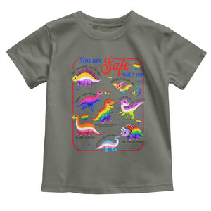 Cute Rainbow Dinosaur LGBTQ Ally Toddler T Shirt You Are Safe With Me Pride Month