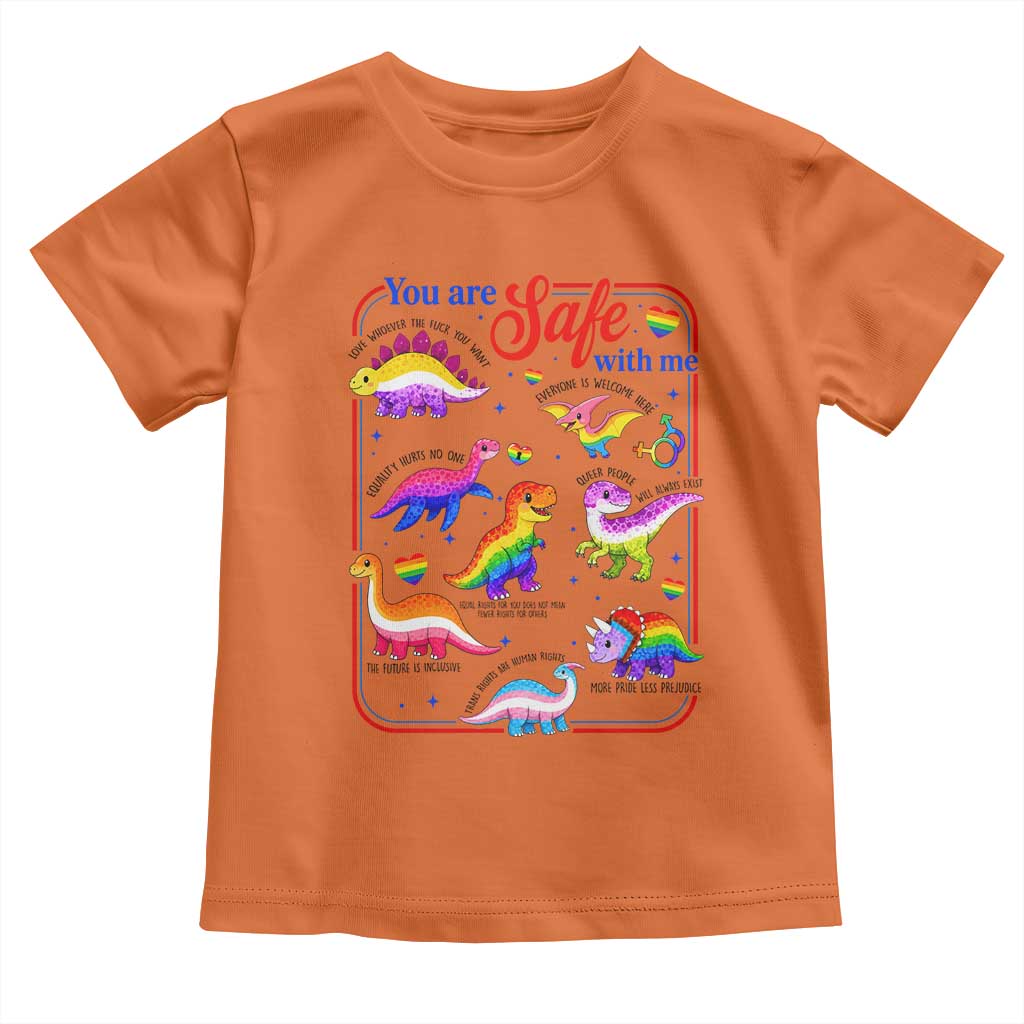 Cute Rainbow Dinosaur LGBTQ Ally Toddler T Shirt You Are Safe With Me Pride Month