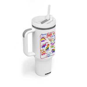 Cute Rainbow Dinosaur LGBTQ Ally Tumbler With Handle You Are Safe With Me Pride Month