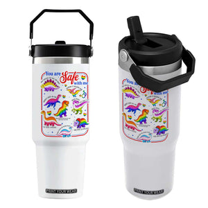 Cute Rainbow Dinosaur LGBTQ Ally Flip Straw Tumbler You Are Safe With Me Pride Month