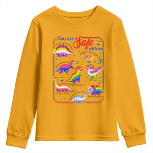 Cute Rainbow Dinosaur LGBTQ Ally Youth Sweatshirt You Are Safe With Me Pride Month