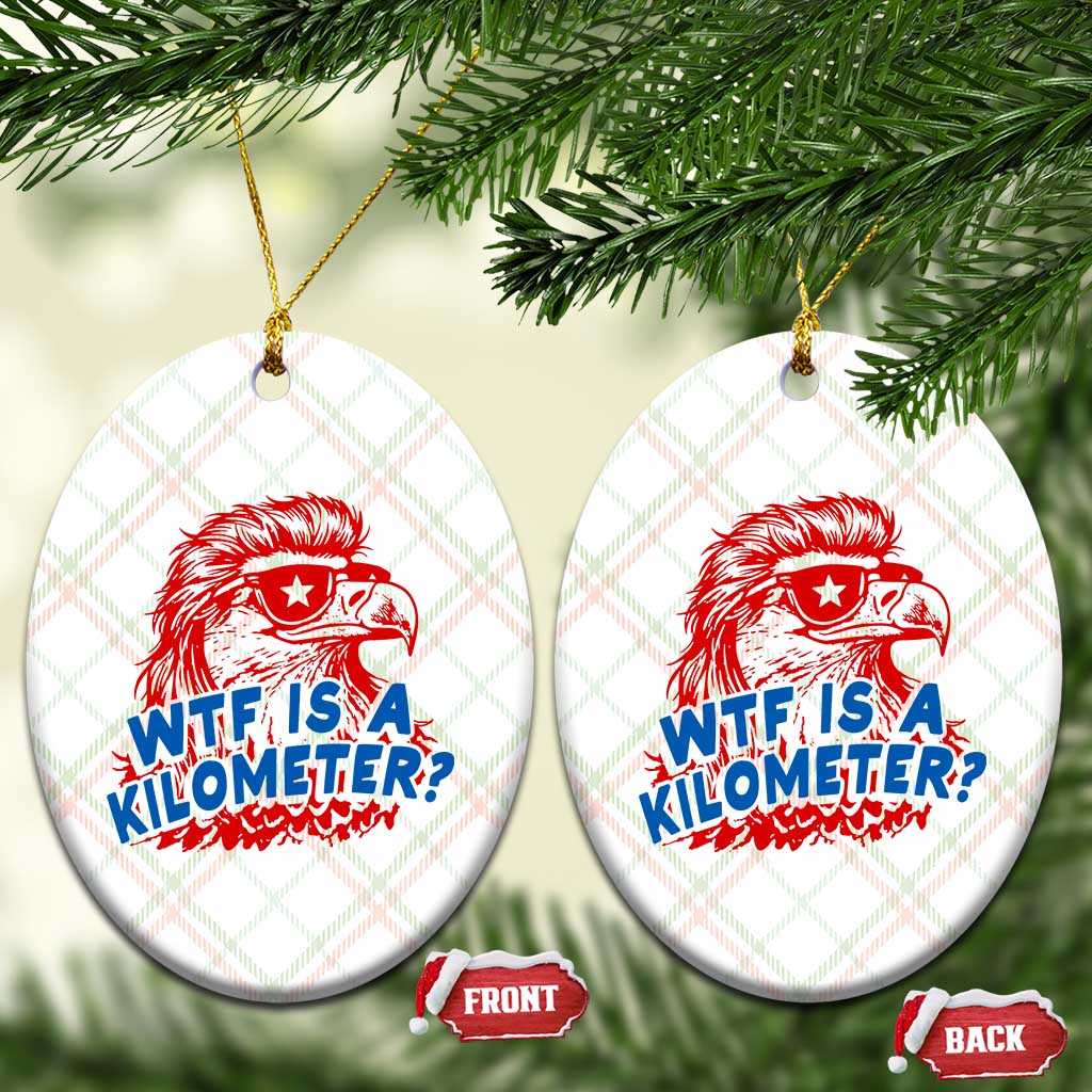 WTF Is A Kilometer Funny American Bald Eagle Ceramic Ornament Patriotic 4th of July Humor