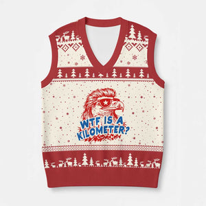 WTF Is A Kilometer Funny American Bald Eagle V-Neck Knit Sweater Vest Patriotic 4th of July Humor