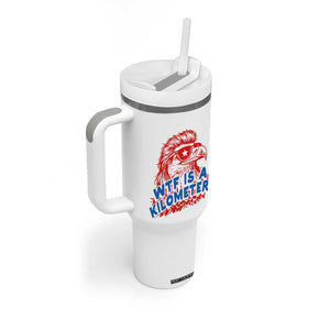 WTF Is A Kilometer Funny American Bald Eagle Tumbler With Handle Patriotic 4th of July Humor