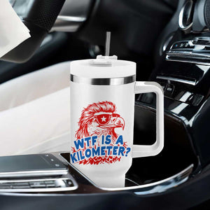 WTF Is A Kilometer Funny American Bald Eagle Tumbler With Handle Patriotic 4th of July Humor