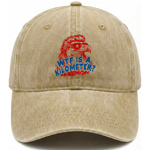 WTF Is A Kilometer Funny American Bald Eagle Washed Cotton Baseball Cap Patriotic 4th of July Humor