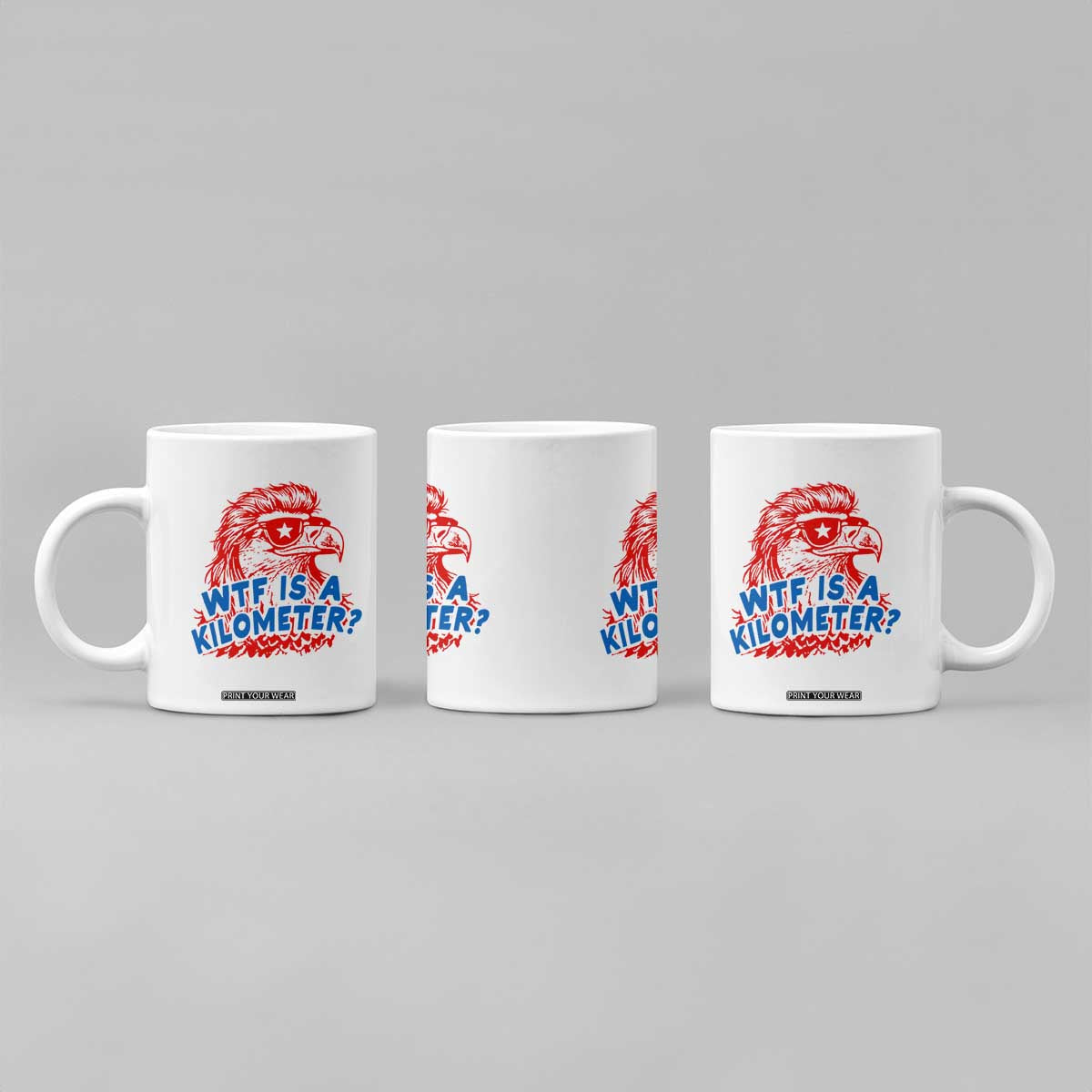 WTF Is A Kilometer Funny American Bald Eagle Coffee Mug Patriotic 4th of July Humor