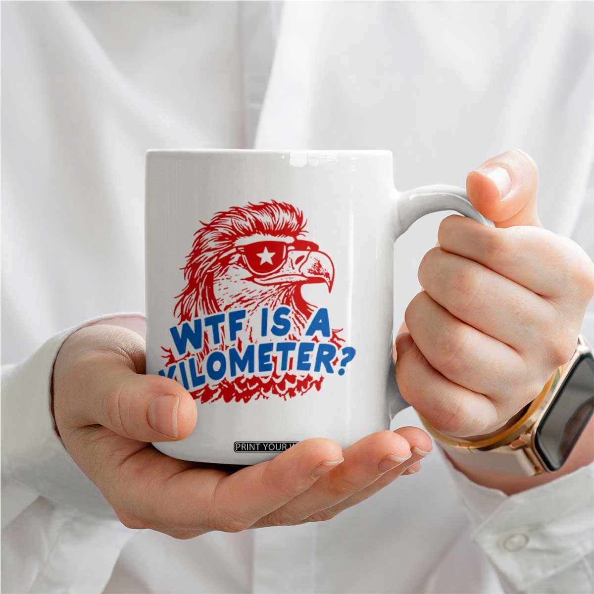 WTF Is A Kilometer Funny American Bald Eagle Coffee Mug Patriotic 4th of July Humor