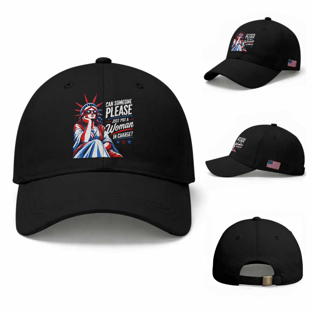 Patriotic Lady Liberty Feminist Graphic Baseball Cap Can Someone Please Just Put A Woman In Charge Funny Feminism