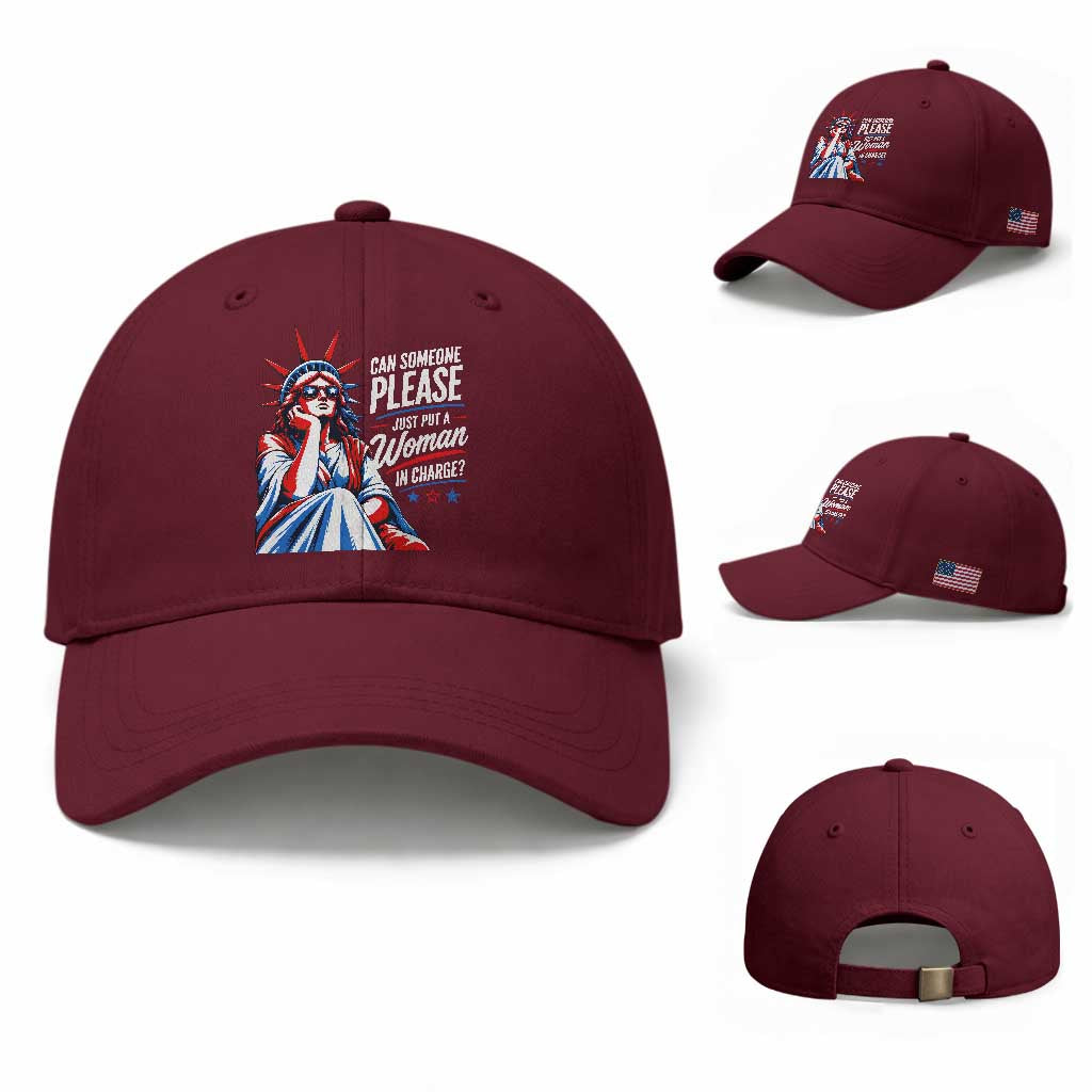 Patriotic Lady Liberty Feminist Graphic Baseball Cap Can Someone Please Just Put A Woman In Charge Funny Feminism