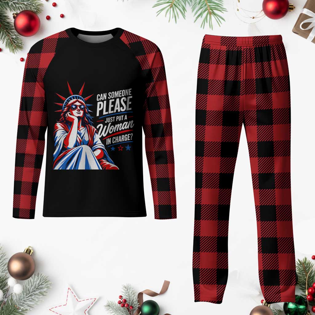 Patriotic Lady Liberty Feminist Graphic Plaid Pajama Set Can Someone Please Just Put A Woman In Charge Funny Feminism TS02 Buffalo Plaid Print Your Wear