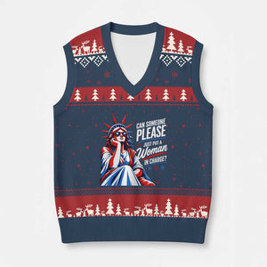 Patriotic Lady Liberty Feminist Graphic V-Neck Knit Sweater Vest Can Someone Please Just Put A Woman In Charge Funny Feminism