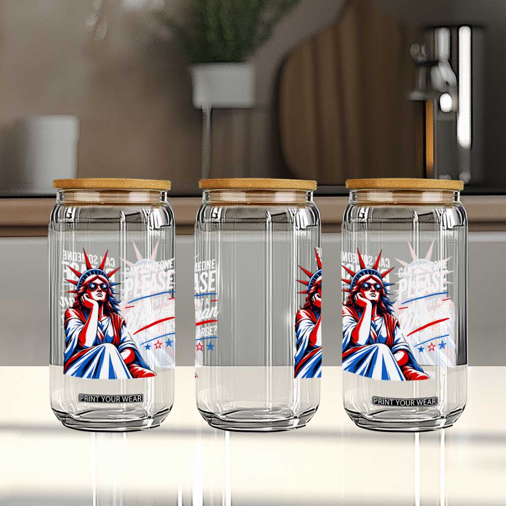 Patriotic Lady Liberty Feminist Graphic Glass Can Can Someone Please Just Put A Woman In Charge Funny Feminism TS02 Print Your Wear