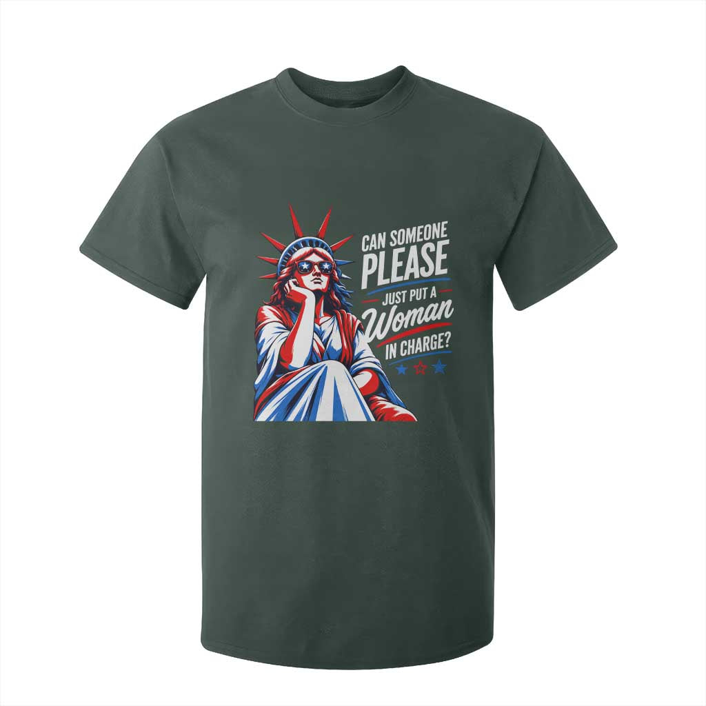 Patriotic Lady Liberty Feminist Graphic T Shirt For Kid Can Someone Please Just Put A Woman In Charge Funny Feminism