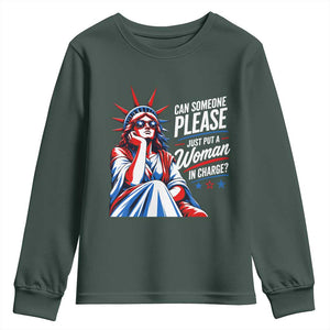 Patriotic Lady Liberty Feminist Graphic Youth Sweatshirt Can Someone Please Just Put A Woman In Charge Funny Feminism
