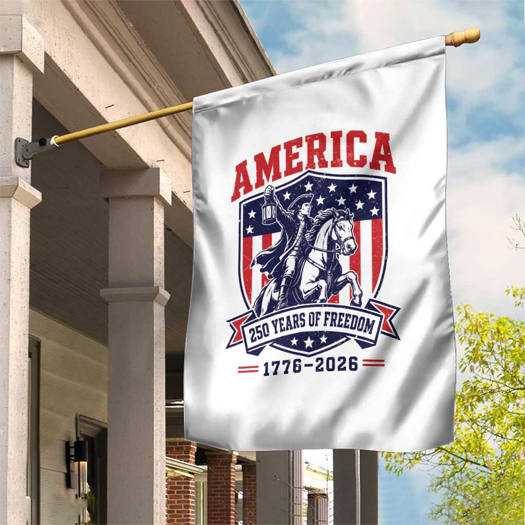 250 Years of Freedom Paul Revere Midnight Ride Garden Flag Patriotic Historical Revolution American Flag Shield