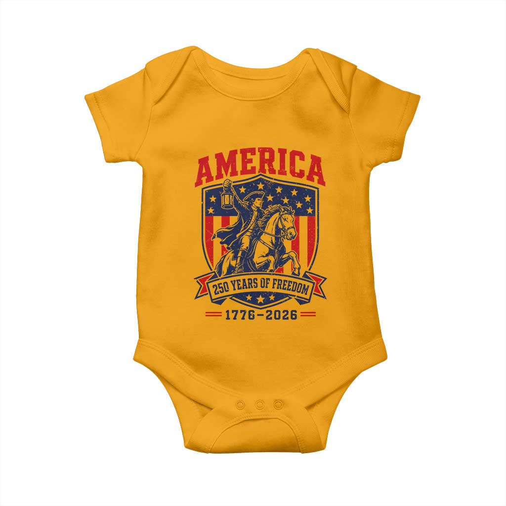 250 Years of Freedom Paul Revere Midnight Ride Baby Onesie Patriotic Historical Revolution American Flag Shield