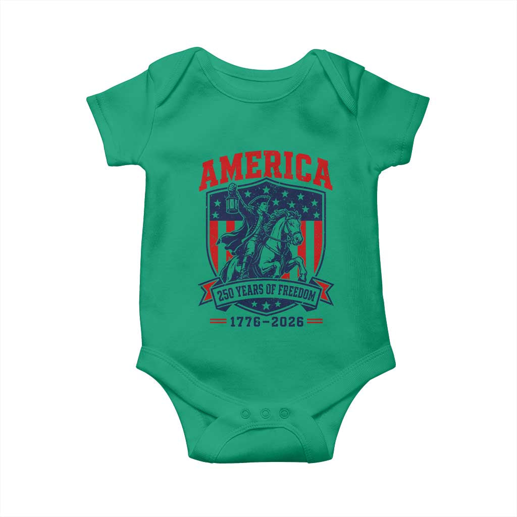 250 Years of Freedom Paul Revere Midnight Ride Baby Onesie Patriotic Historical Revolution American Flag Shield