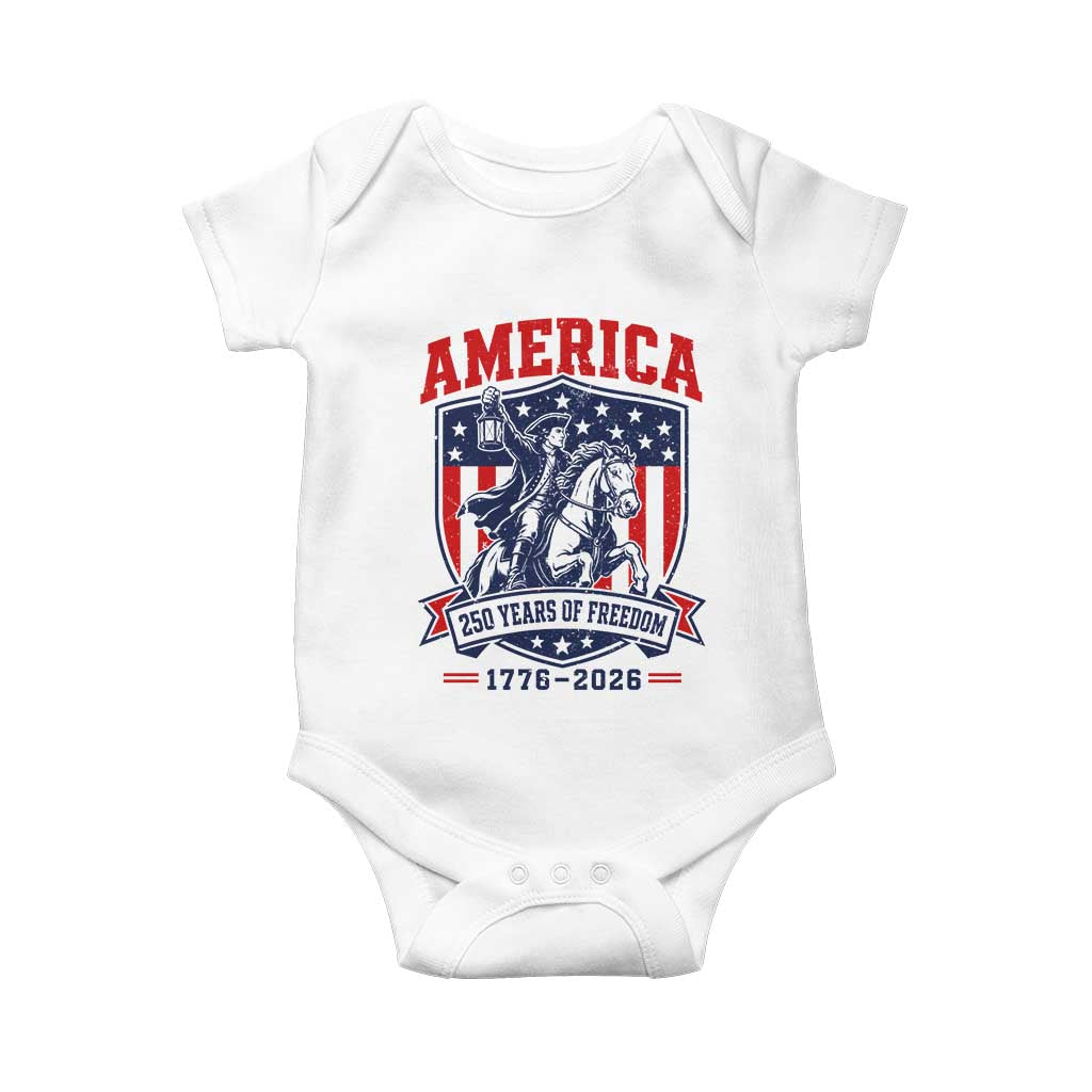 250 Years of Freedom Paul Revere Midnight Ride Baby Onesie Patriotic Historical Revolution American Flag Shield TS02 White Print Your Wear