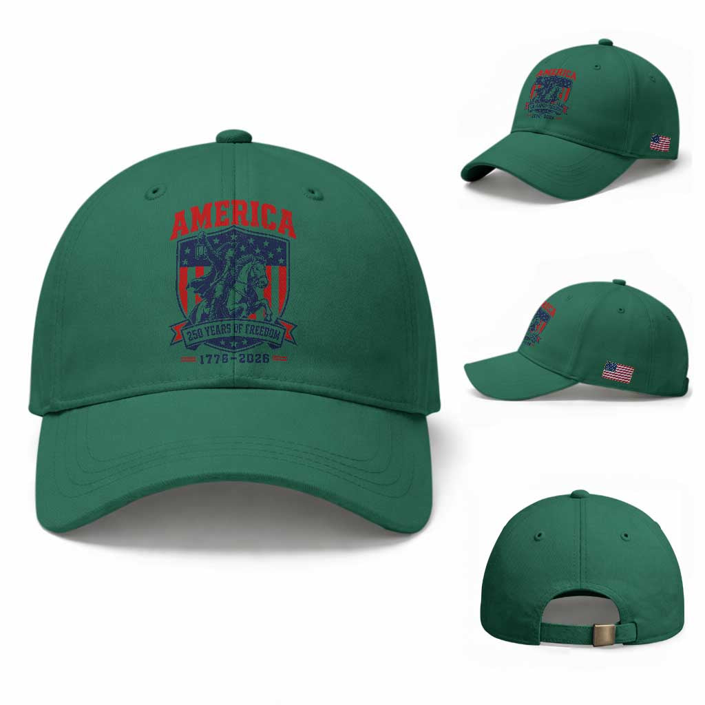 250 Years of Freedom Paul Revere Midnight Ride Baseball Cap Patriotic Historical Revolution American Flag Shield