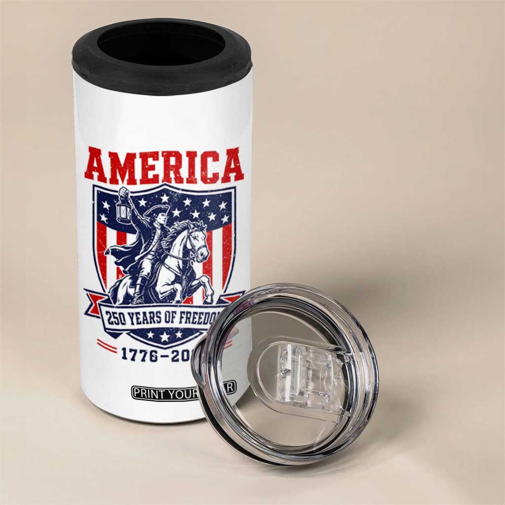 250 Years of Freedom Paul Revere Midnight Ride 4 in 1 Can Cooler Tumbler Patriotic Historical Revolution American Flag Shield TS02 Print Your Wear