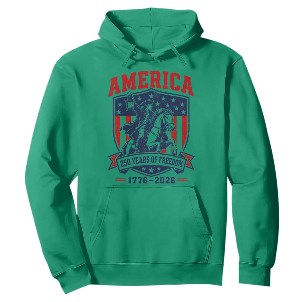 250 Years of Freedom Paul Revere Midnight Ride Hoodie Patriotic Historical Revolution American Flag Shield