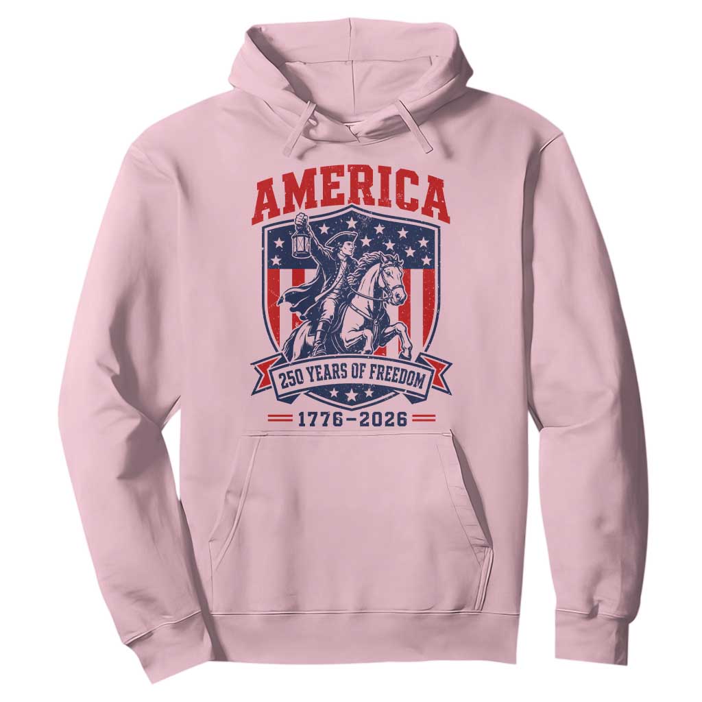 250 Years of Freedom Paul Revere Midnight Ride Hoodie Patriotic Historical Revolution American Flag Shield