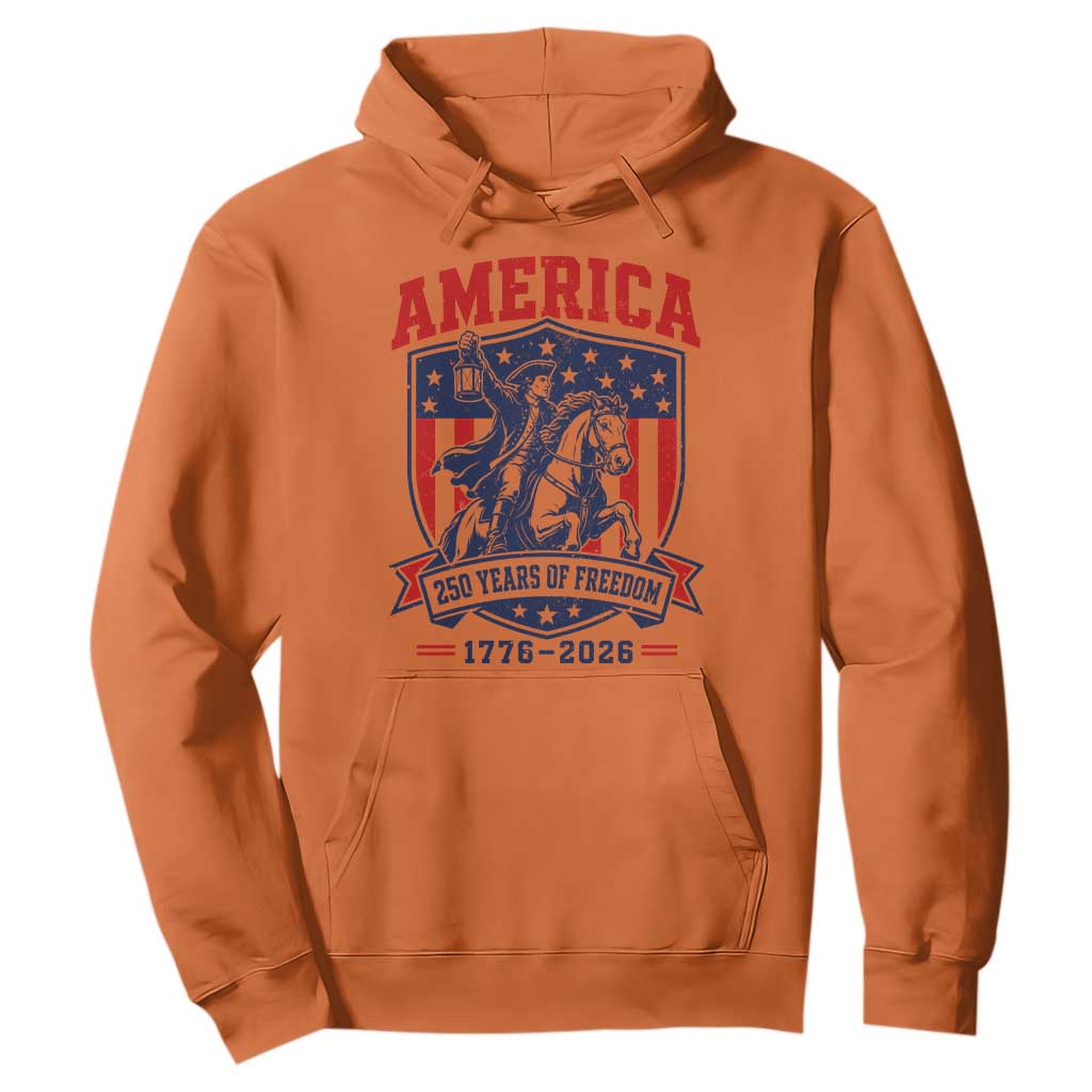 250 Years of Freedom Paul Revere Midnight Ride Hoodie Patriotic Historical Revolution American Flag Shield