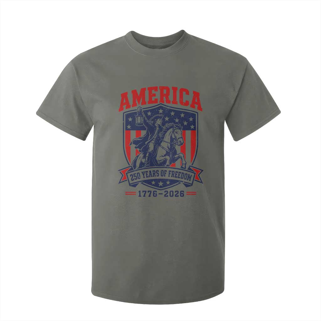 250 Years of Freedom Paul Revere Midnight Ride T Shirt For Kid Patriotic Historical Revolution American Flag Shield