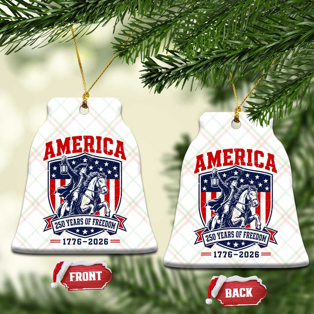 250 Years of Freedom Paul Revere Midnight Ride Ceramic Ornament Patriotic Historical Revolution American Flag Shield
